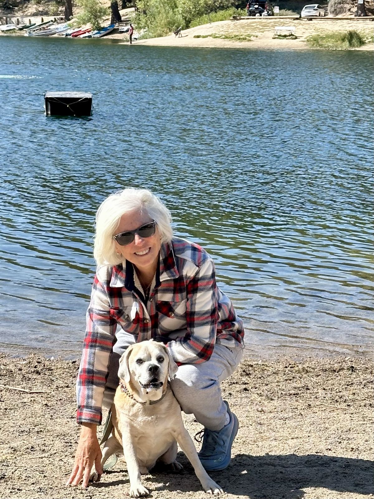 Owner and dog outdoors